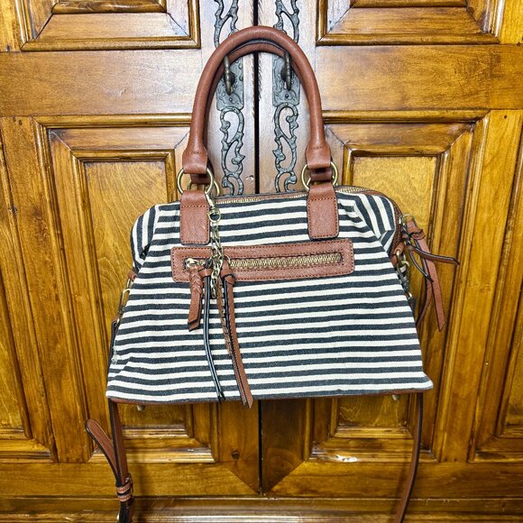 MMS Design Studio Aztec canvas and vegan leather Satchel with stripes - Picture 2 of 4